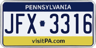PA license plate JFX3316