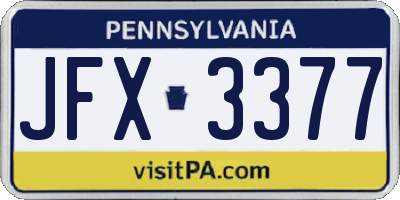 PA license plate JFX3377