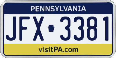 PA license plate JFX3381