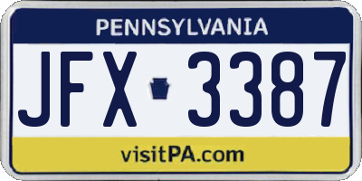 PA license plate JFX3387