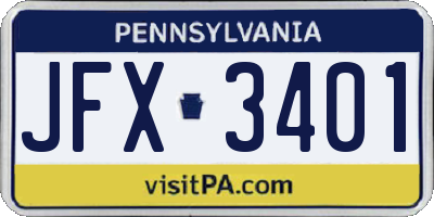 PA license plate JFX3401