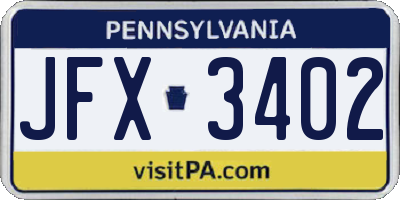 PA license plate JFX3402