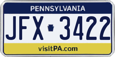 PA license plate JFX3422