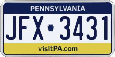 PA license plate JFX3431