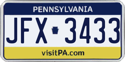 PA license plate JFX3433