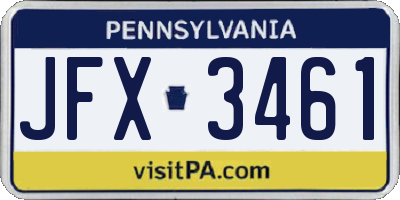 PA license plate JFX3461