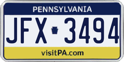 PA license plate JFX3494