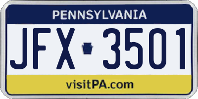 PA license plate JFX3501