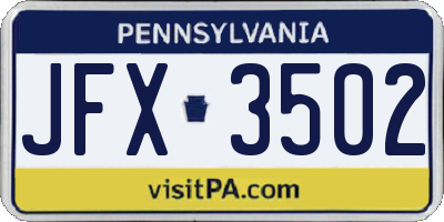 PA license plate JFX3502