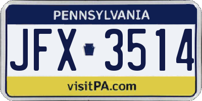 PA license plate JFX3514