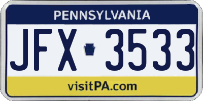 PA license plate JFX3533