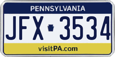 PA license plate JFX3534