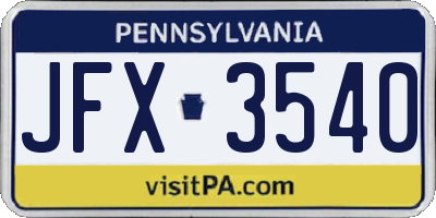 PA license plate JFX3540