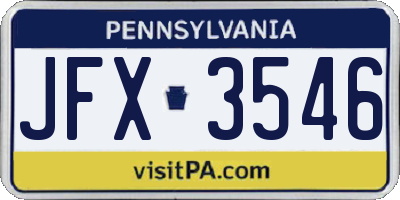 PA license plate JFX3546