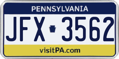 PA license plate JFX3562