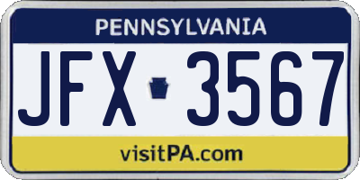 PA license plate JFX3567