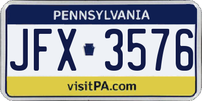 PA license plate JFX3576