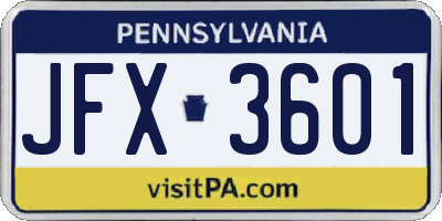 PA license plate JFX3601