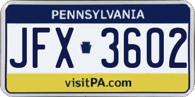 PA license plate JFX3602