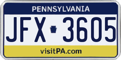 PA license plate JFX3605