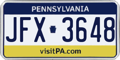 PA license plate JFX3648