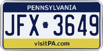PA license plate JFX3649