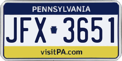 PA license plate JFX3651