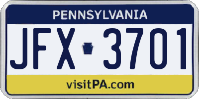 PA license plate JFX3701