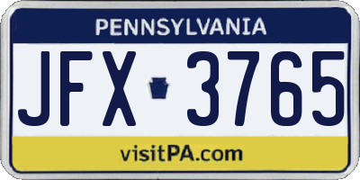 PA license plate JFX3765
