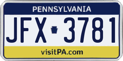 PA license plate JFX3781
