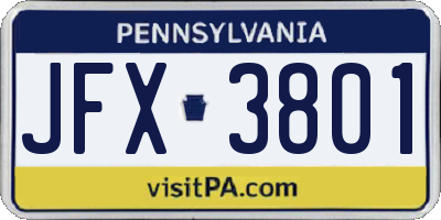 PA license plate JFX3801