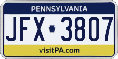 PA license plate JFX3807