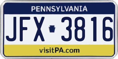 PA license plate JFX3816