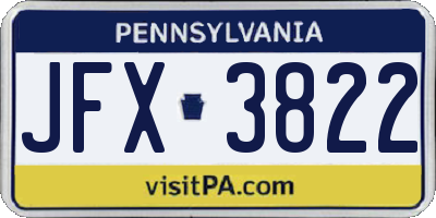 PA license plate JFX3822