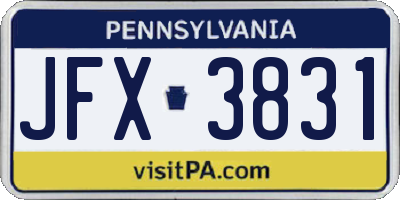 PA license plate JFX3831