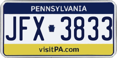 PA license plate JFX3833