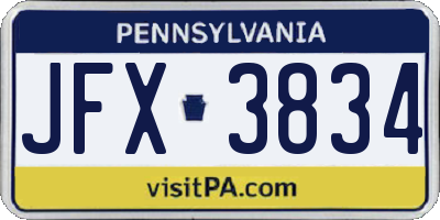 PA license plate JFX3834