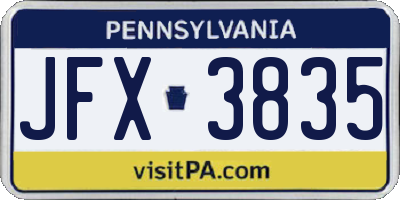 PA license plate JFX3835