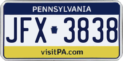 PA license plate JFX3838