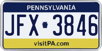 PA license plate JFX3846