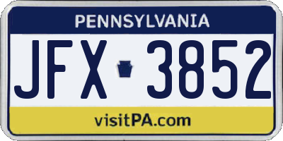 PA license plate JFX3852