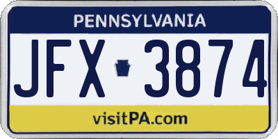PA license plate JFX3874