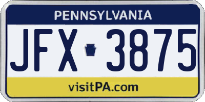 PA license plate JFX3875