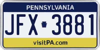 PA license plate JFX3881