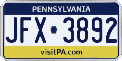 PA license plate JFX3892