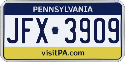 PA license plate JFX3909