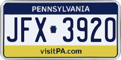 PA license plate JFX3920