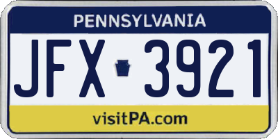 PA license plate JFX3921