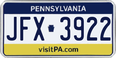PA license plate JFX3922