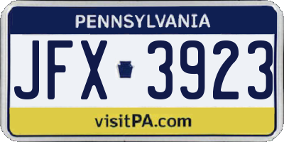 PA license plate JFX3923
